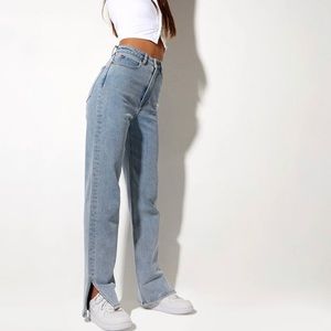 Straight leg split hem jeans